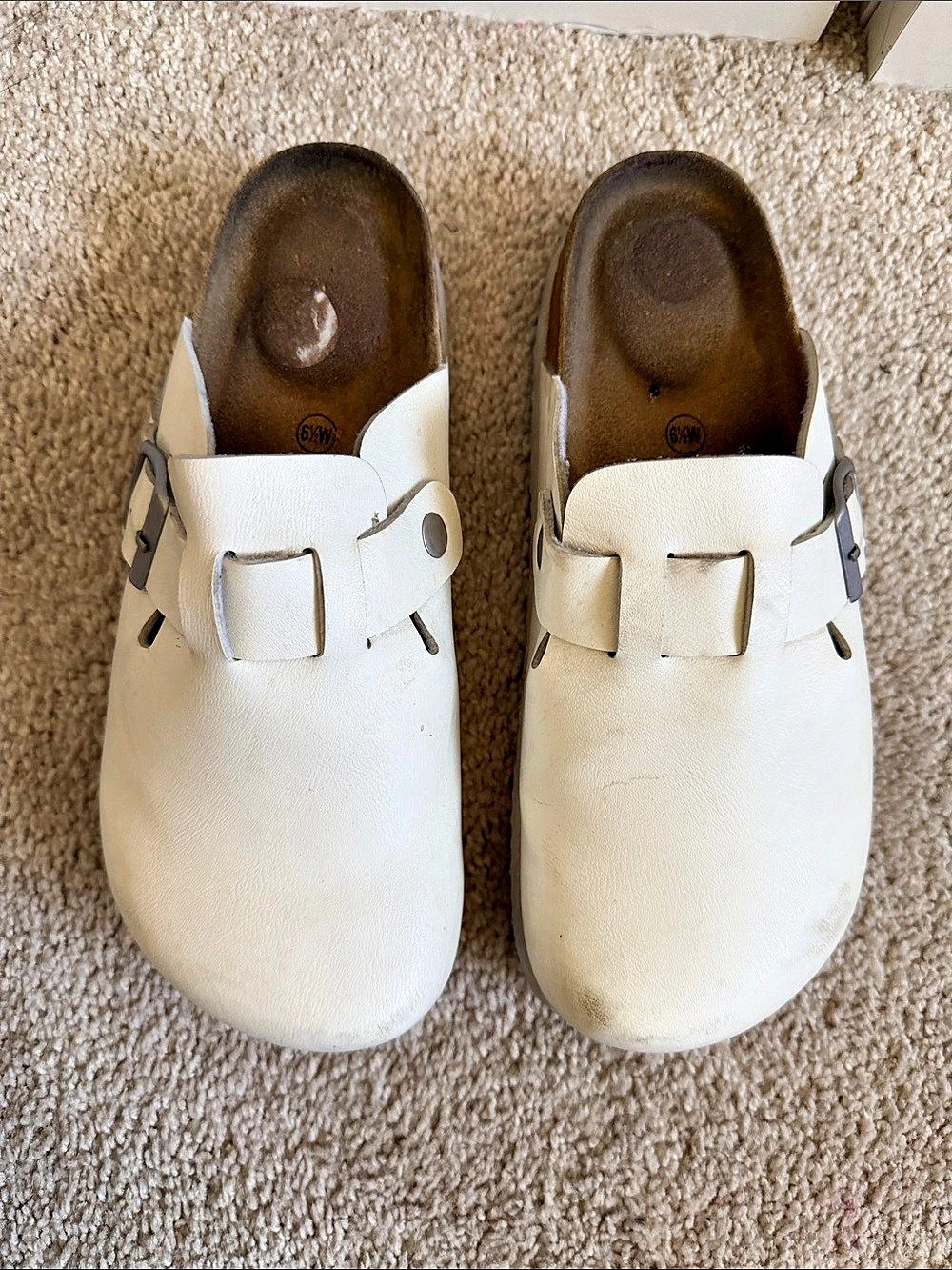 Birkenstock White Buckle Clogs